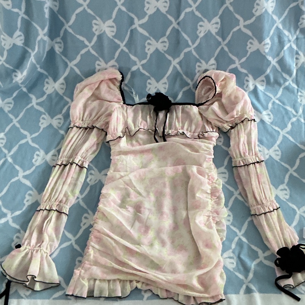 For Love And Lemons Pink Dress with Black Trim